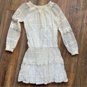 GB Girls Textured Off White Lined Lace Dress